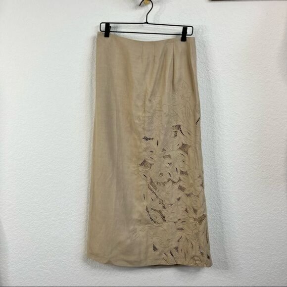 KENZO Linen Floral Cut Out Embroidered Midi Pencil Skirt - Picture 1 of 7